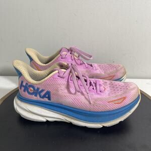 Hoka One One Clifton 9 Shoes Womens Size 7 Pink Blue Cushioned Running Sneakers